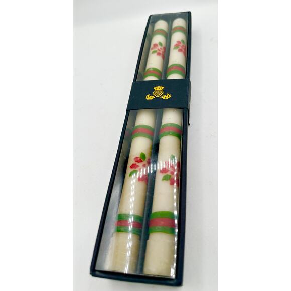 MacKenzie-Childs Poinsettia Taper Candles, Set of 2 Holiday Candles - Picture 2 of 5